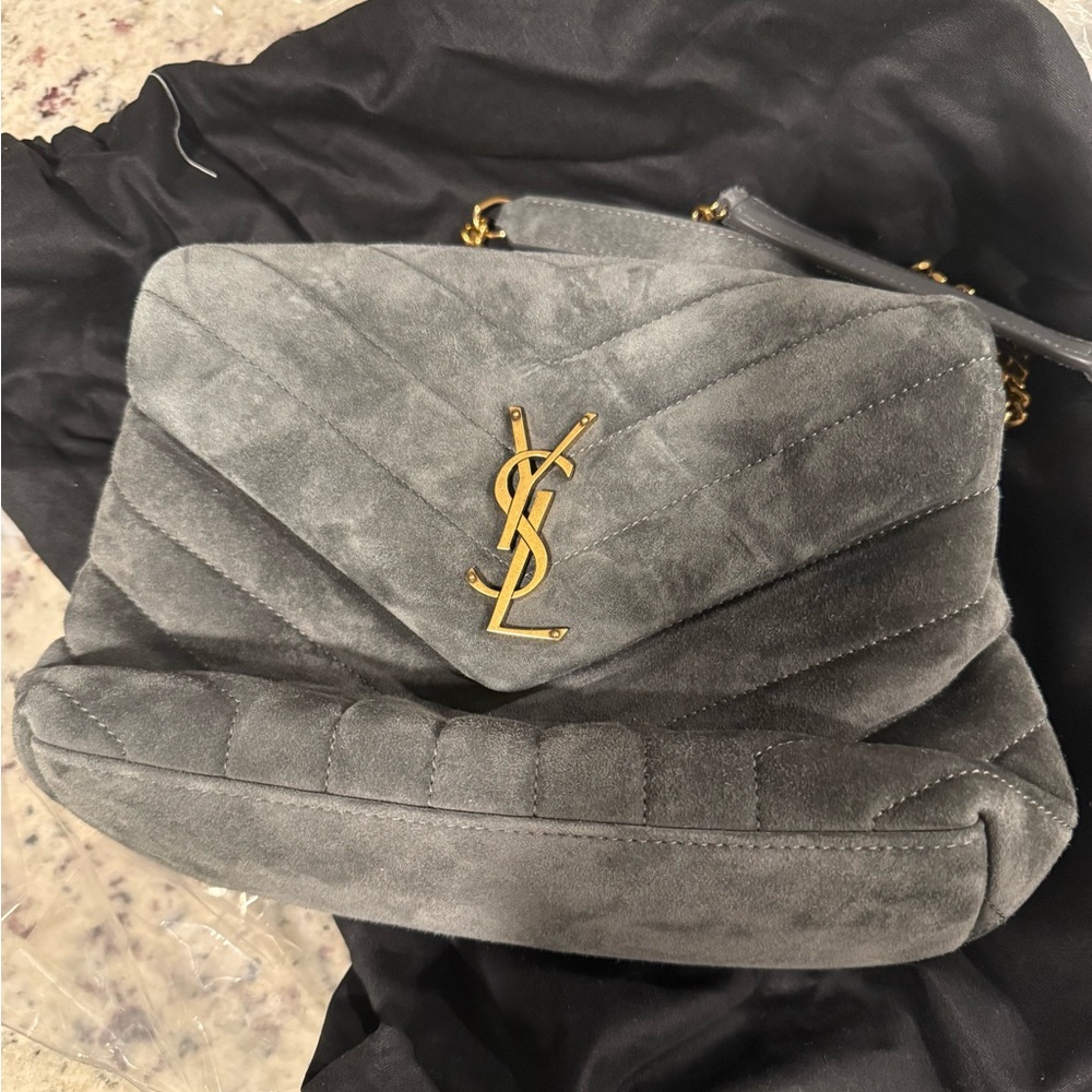 Yves Saint Laurent 
Small Loulou Matelass Suede Shoulder Bag
Color: 1112 STORM